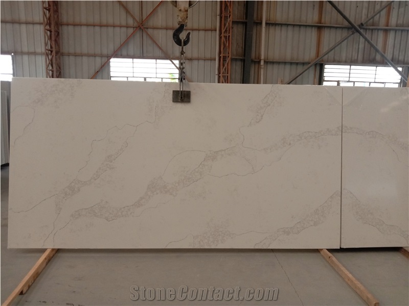 White Quartz Stone Polished Island Top Kitchen Decor Pattern