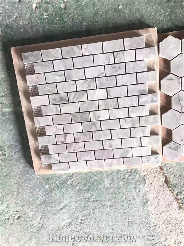 Natural Super White Quartzite Mosaic Tiles Pattern 
