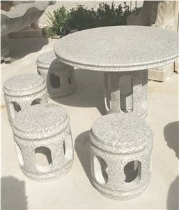 Grey Granite Stone Outdoor Furniture, Garden Round Table Set