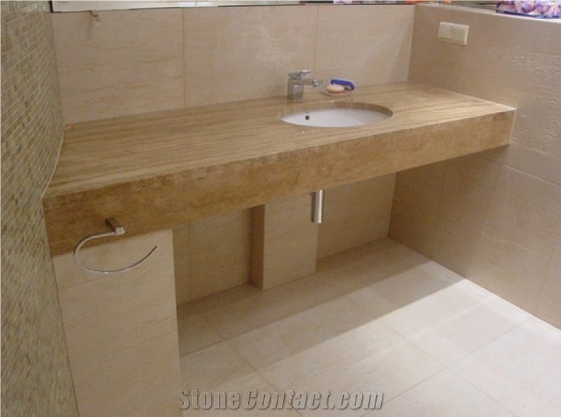 Honed Travertine Bathroom Countertop