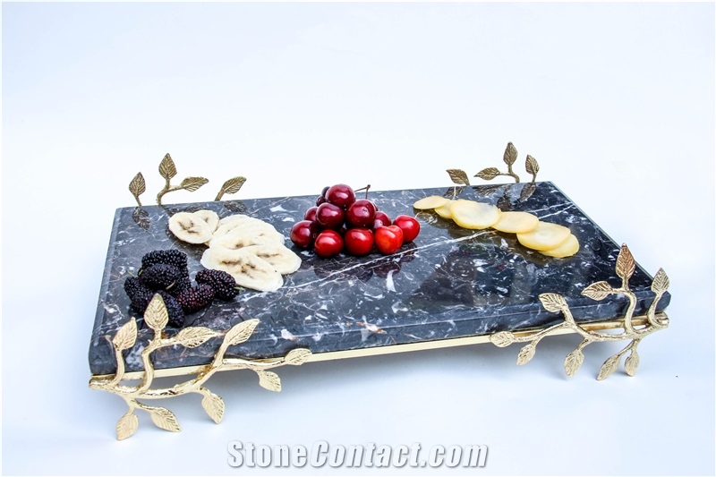 Golden Black Tray with bronze stand
