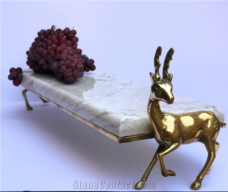 white tray with deer bronze stand