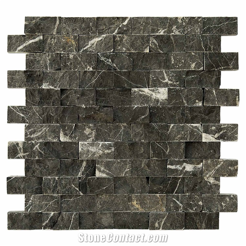 Toros Black Splitface Marble Mosaics - 1''x2''x5/8''