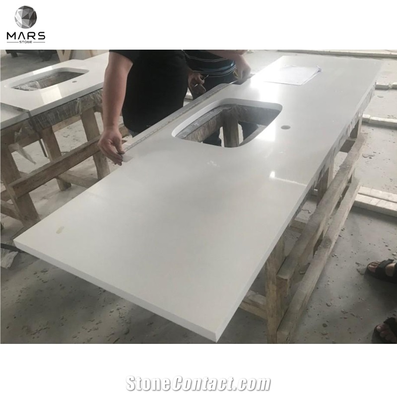 Pure White Artificial Quartz Countertops Kitchen Table Tops