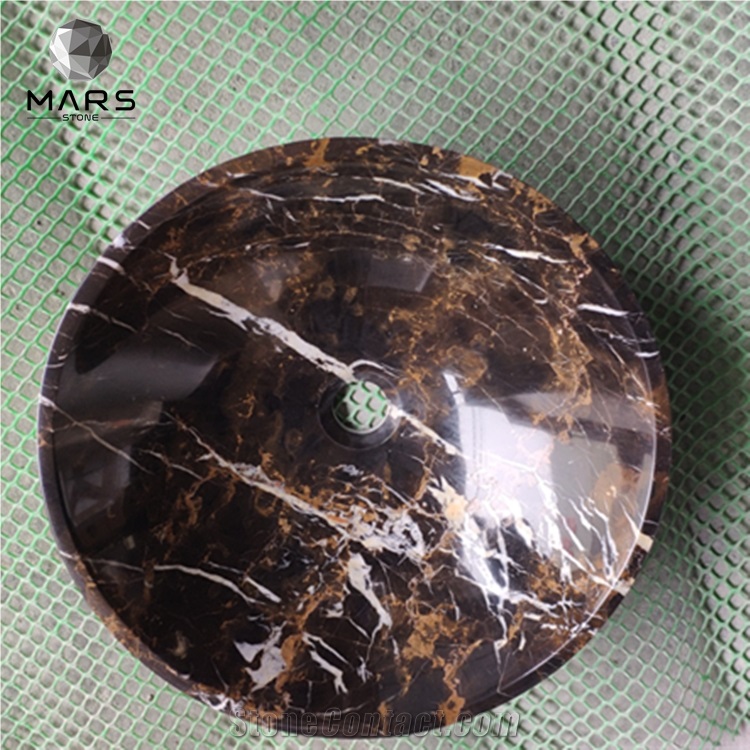 2021 Popular Natural Black Gold Marble Stone Vanity Sink