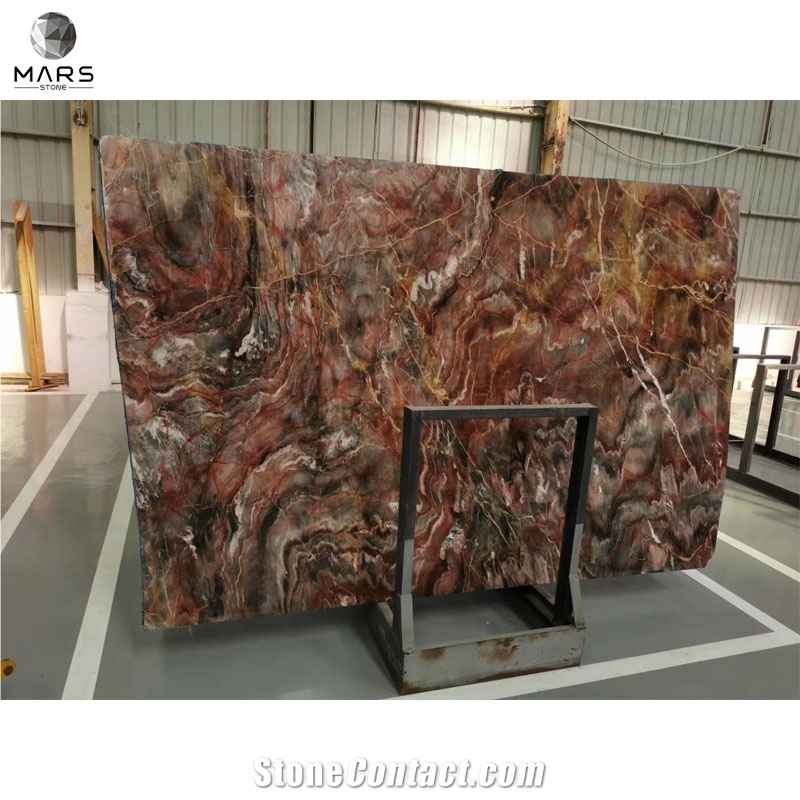 2021 Rosso Dark Red Marble Nature Slabs With White Veins