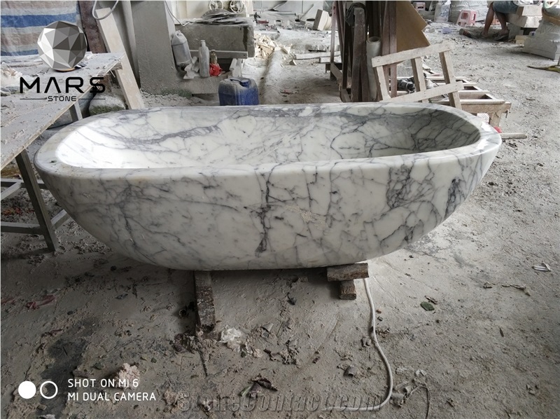 Angle White Natural Marble Stone Large Capacity Bath Tub