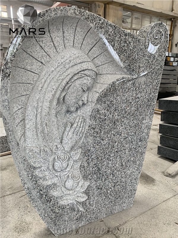  Black And Grey Granite Flower Carving Headstone With Vase 