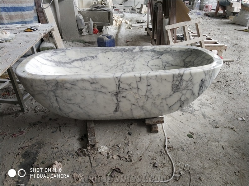 Design Standard Hotel Used Lilac White Marble Stone Bathtub