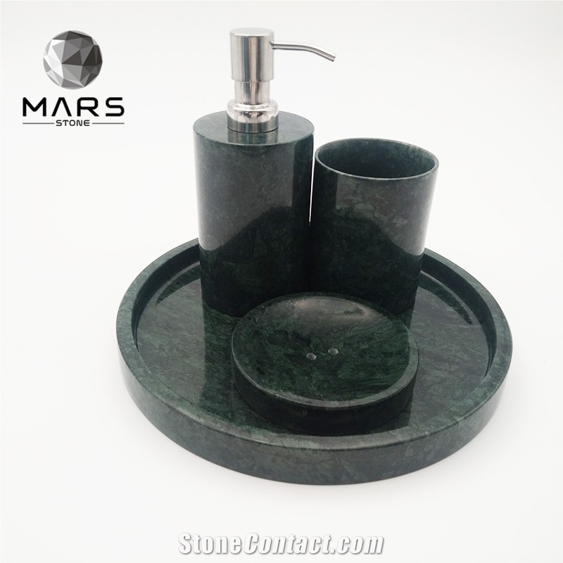 Green Marble Bathroom Accessory Sets With Stone Soap Dish