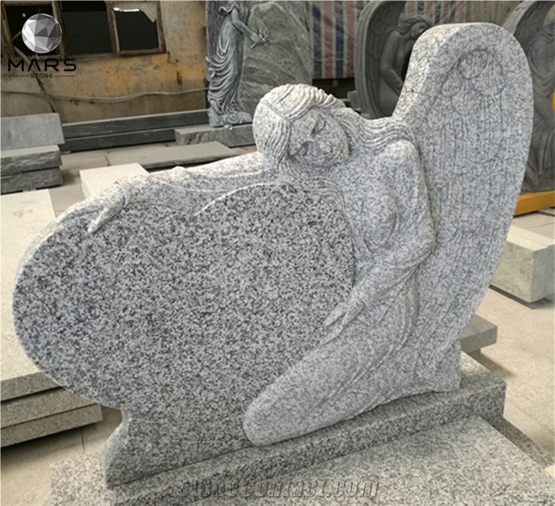 Hot Graveyard Granite Headstone Pink Angel Wings Monument