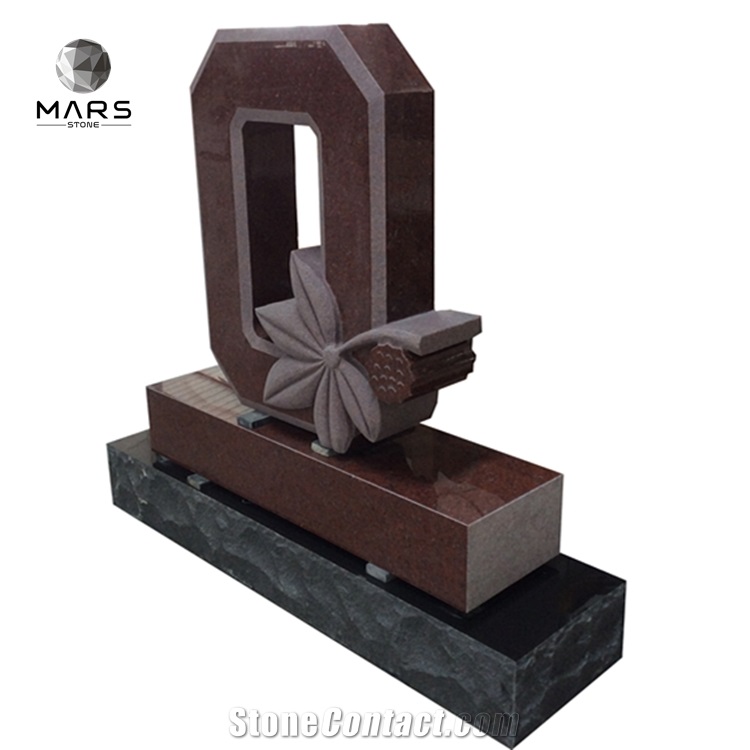 Indian Red Granite Headstone Gravestone Monument With Flower