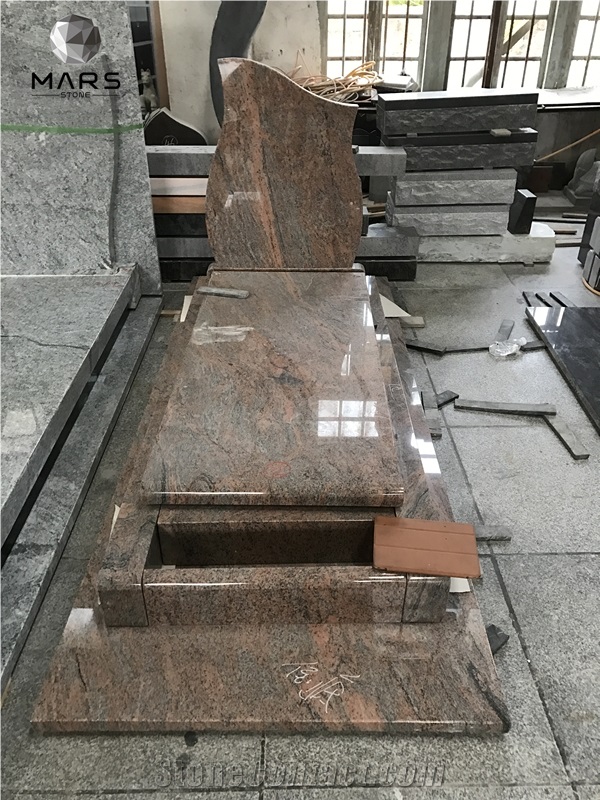 Indian Red Granite Headstone Gravestone Monument With Flower