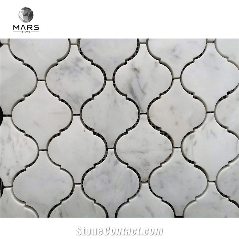 Irregular Lantern Shape Carrara White Marble Mosaic Design