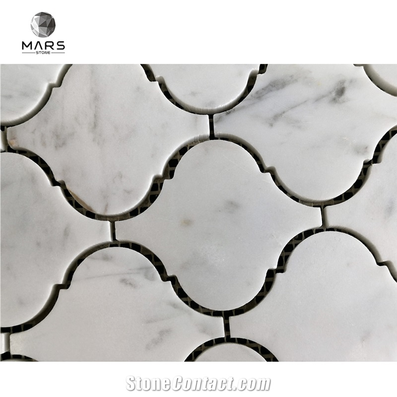 Irregular Lantern Shape Carrara White Marble Mosaic Design