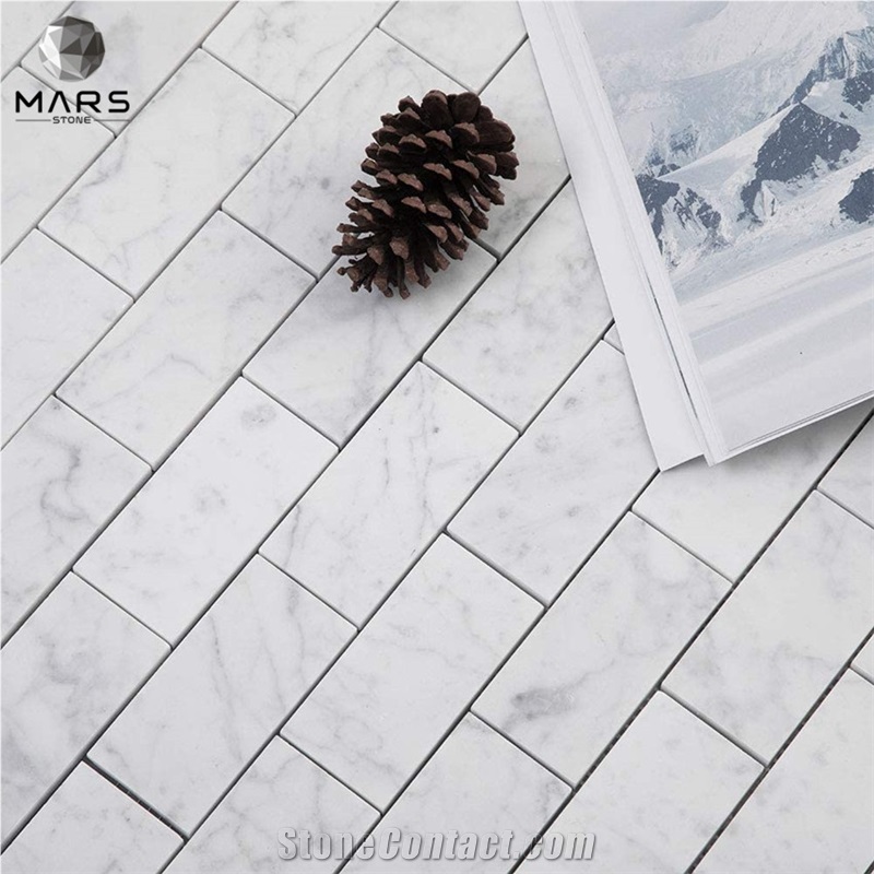 Italian White Carrara Marble Subway Brick Mosaic Tile 