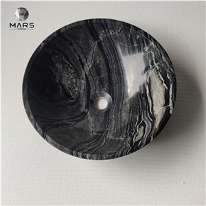 Luxury Ancient Wood Grain Grey Vein Round Shape Vanity Sink