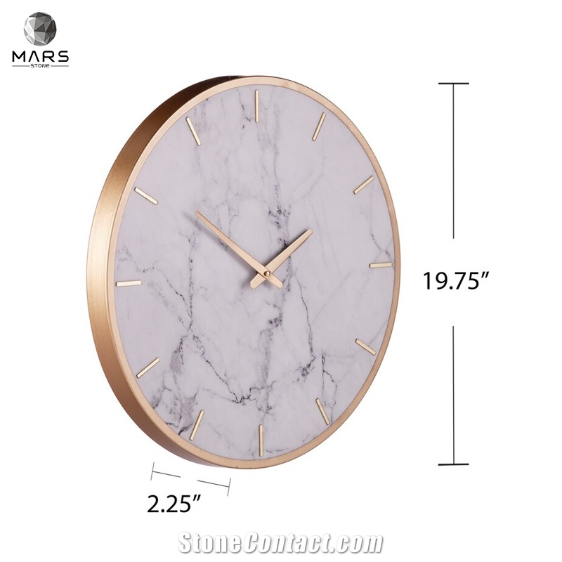 Modern Style Golden Side White 19" Marble Stone Wall Clock