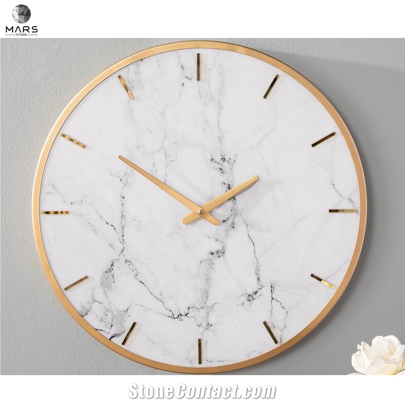 Modern Style Golden Side White 19" Marble Stone Wall Clock