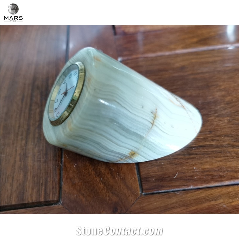 Natural Stone White Onyx Round Small Decorative Table Clock