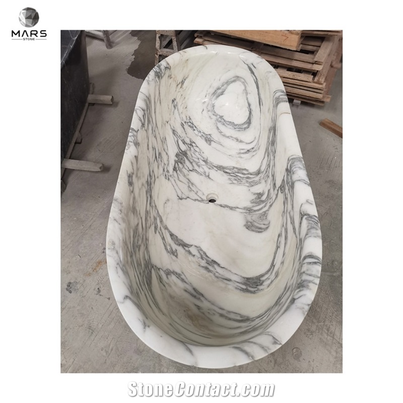 New Popular Freestanding Round Bathroom White Marble Bathtub
