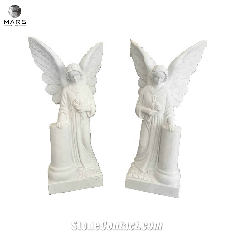 New White Upright Angel Marble Status Tombstone Designs
