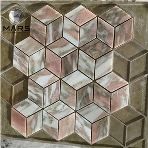 Norway Rose Rhombus Diamond Pink Red Marble Mosaic Tile
