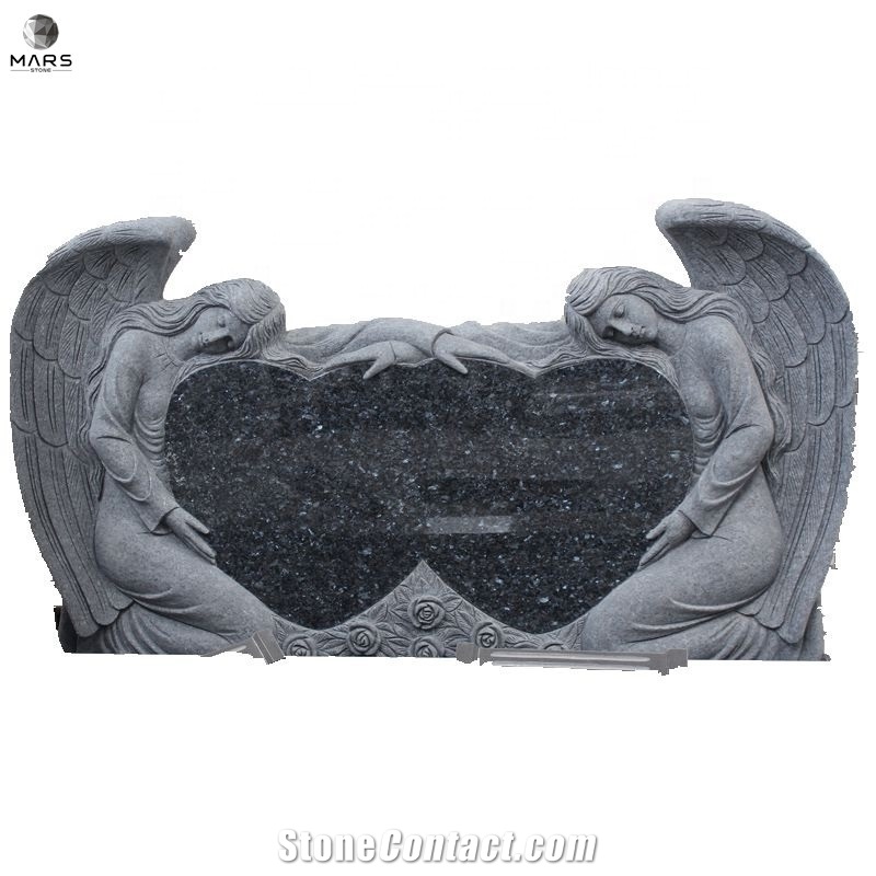 Popular Blue Pearl Wings Around Heart Headstone Monument