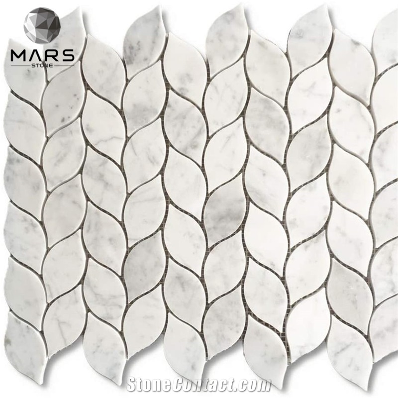 Popular Carrara White Marble Leaf Shape Mosaic Tile Honed
