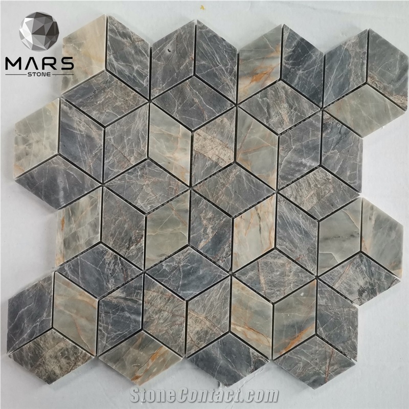 Provence grey Stone 3D Cube Mosaic Tile Rhombus Mosaic Stone