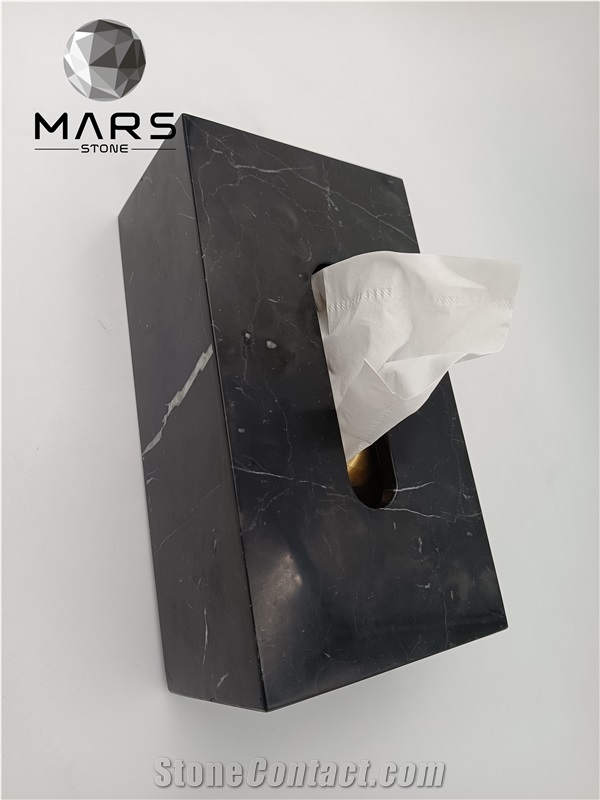 Rectangle Natural Black Marble Tissue Box For Decoration
