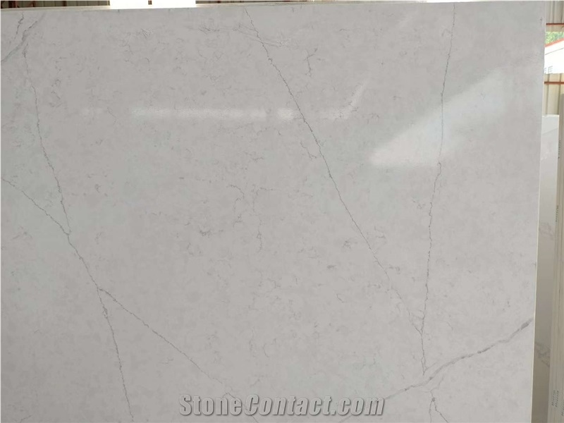 quartz cararra marbling veins white color jumbo slabs