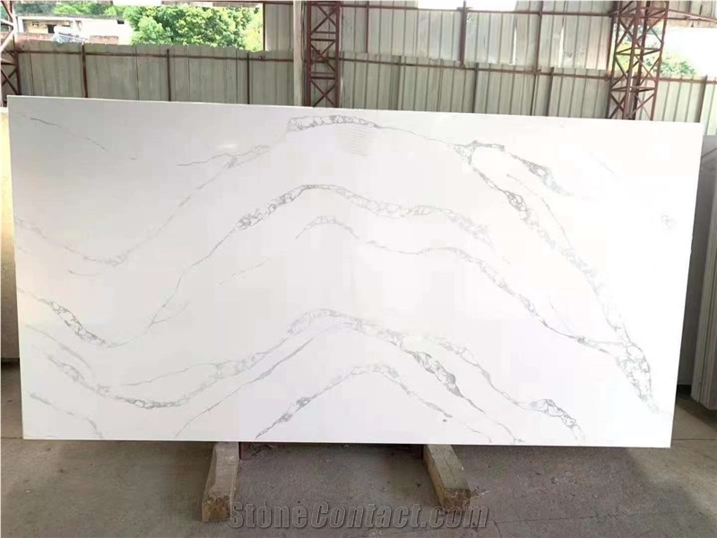 quartz slab white marbling calacatta big slab