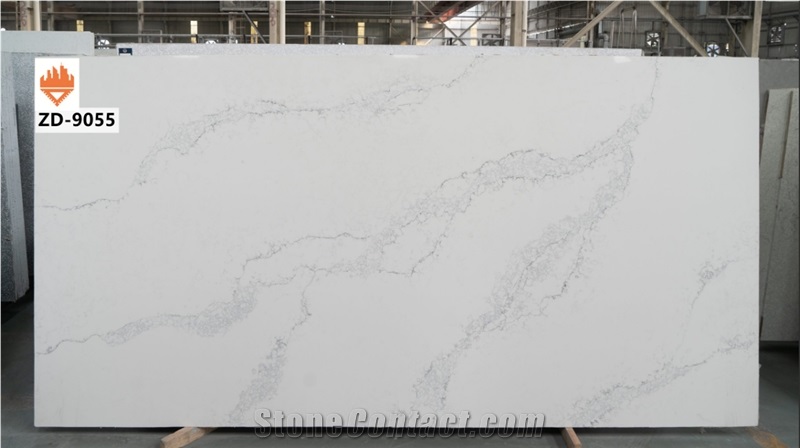 White Calacatta Artificial Quartz Stone Polished Slab