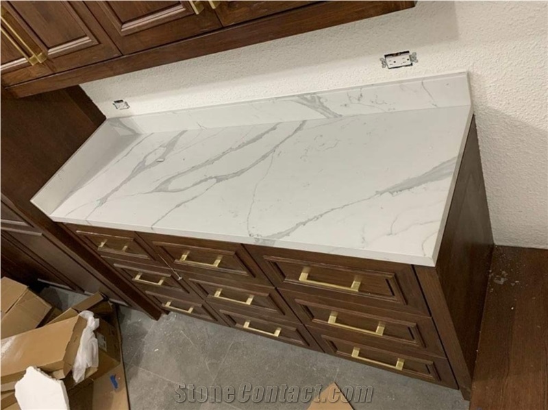 White Calacatta Quartz Stone Countertops 2cm 3cm tops