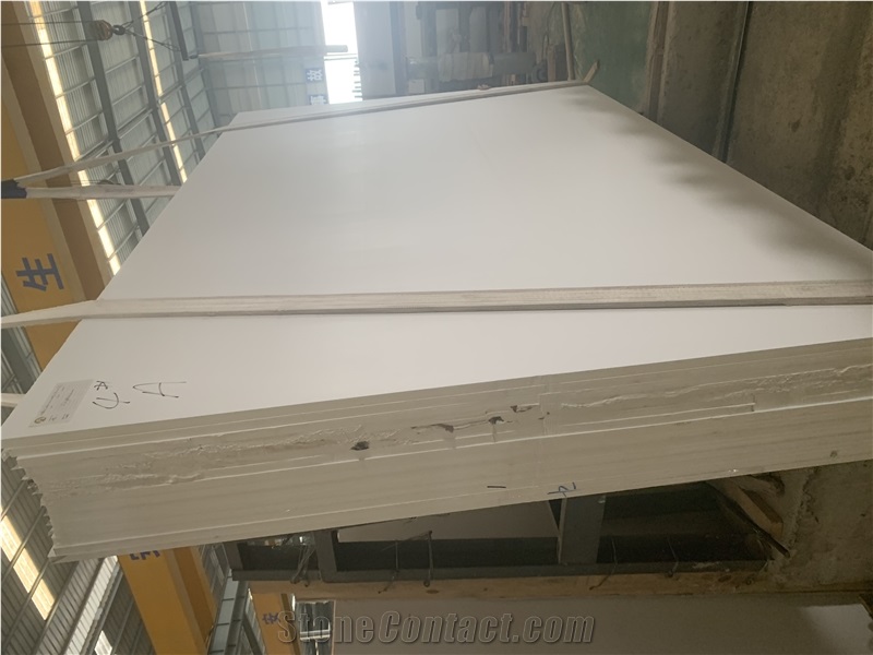Pure White Quartz Slabs Engineer Solid Surface  Countertop