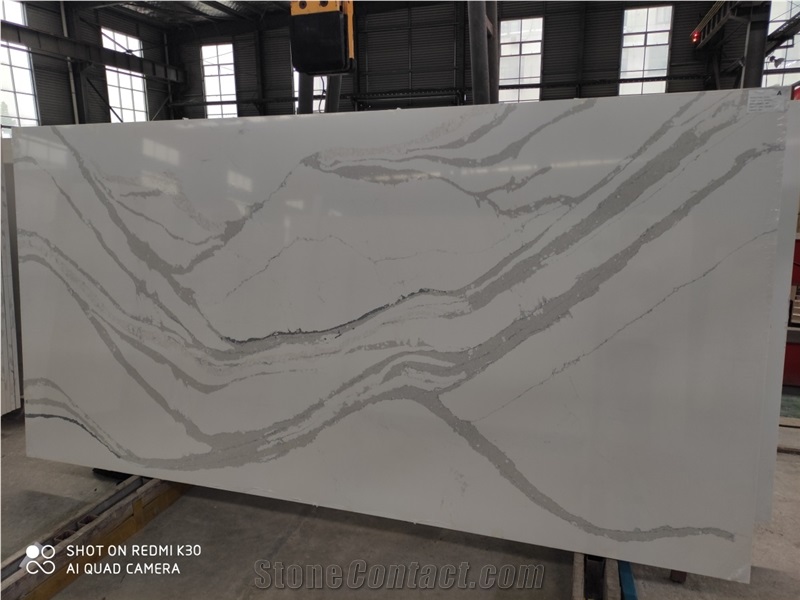 White Calacatta Quartz Slab Engineer Stone for countertop