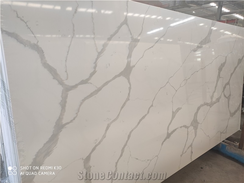 White calacatta quartz slabs engineer solid surface stone