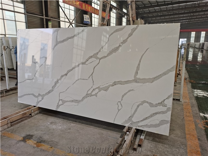 White Calacatta quartz slabs engineer stone for countertop