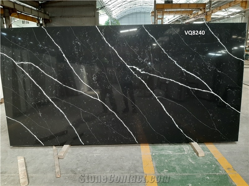 Black Calacatta Quartz Big Slab 320cm From Vietnam