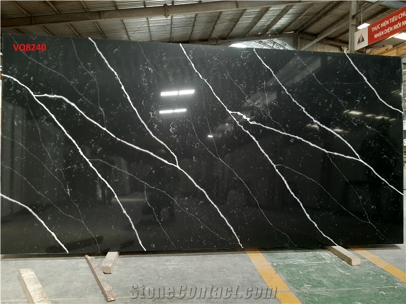 Black Calacatta Quartz Big Slab 320cm From Vietnam