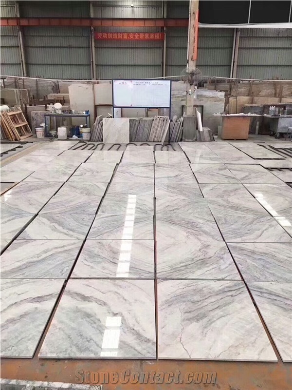 Bookmatched Veins King White Marble Tiles Flooring 