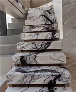 Milas Lilac Marble Step Tiles Risers Staircase