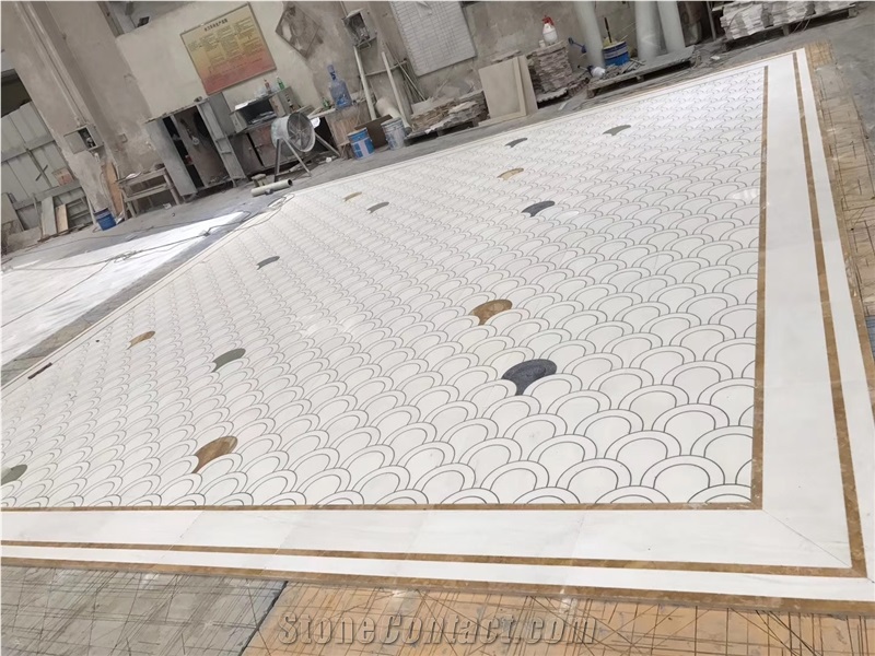 Polaris Classic White Marble Medallion Tiles Flooring 