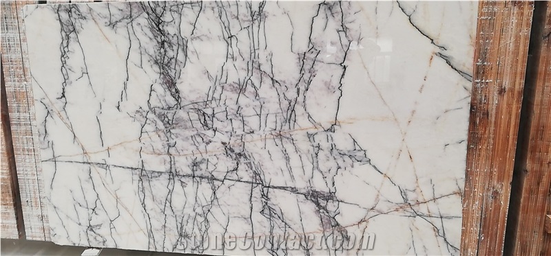 White Base Lilac Veined Marble Bathroom Tiles 