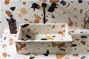 pink green terrazzo bathroom floor tile authenic terrazzo