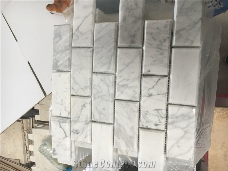 Bevel Carrara Brick Backsplash Mosaic Bath Wall Design Tile