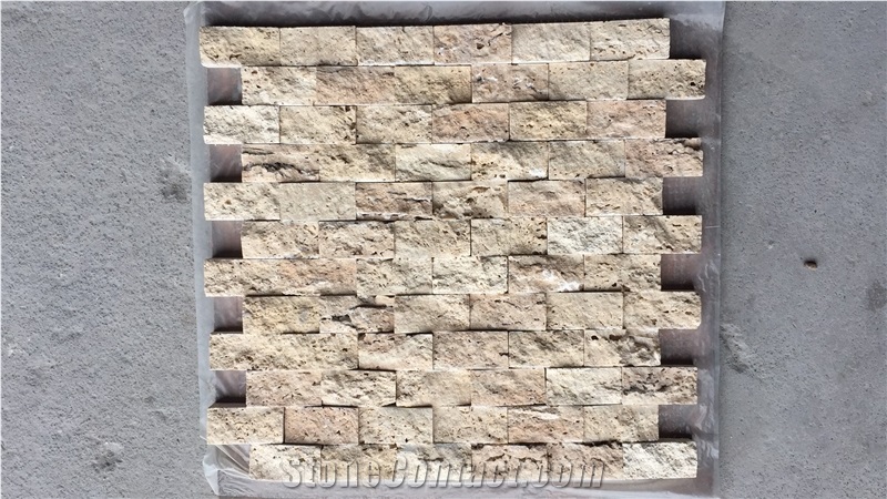 Brick Travertine Mosaic Design Split Wall Linear Strips Tile