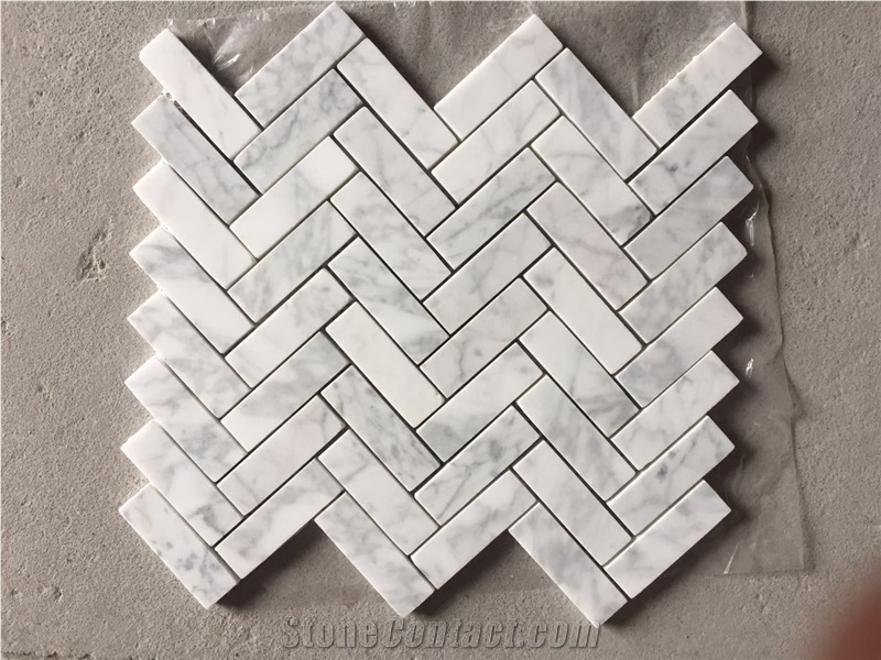 Carrara Herringbone 1X2 Bathroom Wall Mosaic Design Tile 