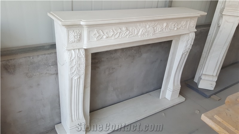 china white sculptured marble modern fireplace mantel indoor